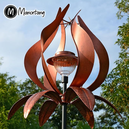 Solar Wind Spinner Outdoor Metal 83 Inch Windmill for Yard Garden Patio Decor Metal Yard Art Garden Art Easter Outdoor Decors Large Landscape Light with Shepherd Hooks Coconut Baskets