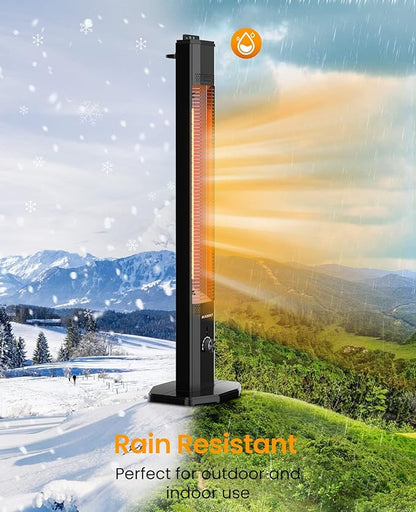 Outdoor Electric Patio Heater, Haimmy 42in Infrared Heater with Remote, 9 Heat Levels, 9H Timers, 1500W Instant Heating, Safety Lock, Tip-Over & Overheat Protection, IPX5 Waterproof Tower Space Heater