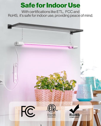 Sunco 8 Pack 2ft Grow Light LED, 20W, Full Spectrum, for Seed Starting, Seedling, Indoor Plants, Plug in Suspended Fixture, Link Up to 8, Inline Switch, ETL.