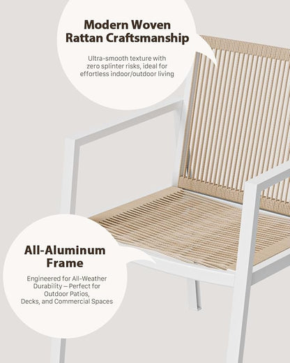ZANDOR Expandable Outdoor Dining Set for 4-6-8,Patio Table and Chairs Set with Wood Top for Garden,Backyard,Porch,55"-82.7" Extendable Aluminum Outdoor Table Set with 4 Chairs,White