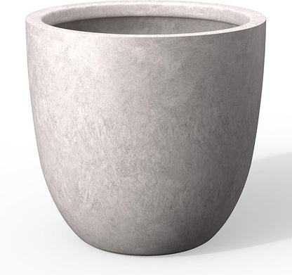 Kante 14 Inch Dia Round Concrete Planter, Indoor Outdoor Large Plant Pot with Drainage Hole and Rubber Plug for Home Patio Garden, Light Gray
