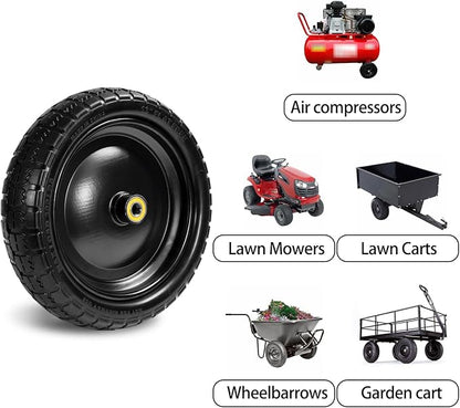 13" Tire Compatible with Gorilla Cart, 4.00-6 Flat Free Solid Tire and Wheel (Solid Polyurethane) for Wagon,Wheelbarrow,Yard Trailers-5/8" Bearings,Offset Hub 2.1" (2 Pack)