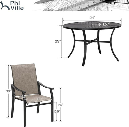 PHI VILLA 5 pcs Patio Round Dining Table and Chairs,Textilene Dining Chairs Sturdy and Durable and Round Metal Table with Umbrella Hole,Black Frame with E-Coating for Lawn,Garden