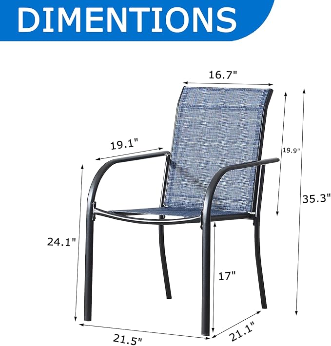 Outdoor Dining Chairs Set of 4, Stackable Patio Chairs with Textilene Fabric, Lightweight Garden Chairs for Poolside, Backyard, Camping, Light Blue