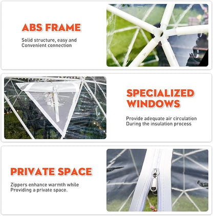 9.6FT Garden Dome Tent, 9.5 x 5.7 ft Outdoor Clear Bubble Tent for 2-4 Person, All-Weather Geodesic Dome Greenhouse with Window & Door, PVC Transparent Tent for Patio, Camping (9.6FT - White)