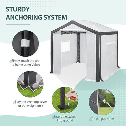 EAGLE PEAK 8x8 Portable Walk in Greenhouse with Polyester Reinforced Corners, Heavy Duty Instant Pop Up Indoor Outdoor Green House, Front Roll Up Zipper Entry Door and Mesh Windows, Gray/White