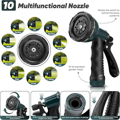 Garden Hose 125 FT with 10-Function Nozzle, Leak-proof Metal Connector Water Hose, No Knots, Kink-Free, Lighter, Anti-Pets, Wear-Resistant, 3/4 GHT, Metal Hose for Garden, Yard, Outdoor