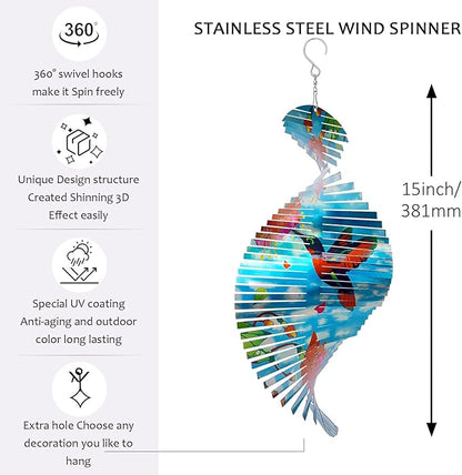 Hummingbird Wind Spinner Creates Flying Effect, 15In Outdoor & Indoor Hanging Garden Decor 3D Kinetic Yard Art Wind Sculpture, Gift for Women/Mother/Father/Men/Unisex