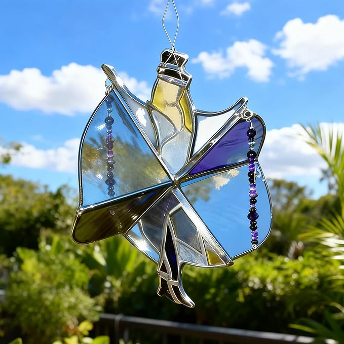 Handmade Stained Glass Spinner,Dancing Lady Stained Glass Spinner,Colorful Wind Spinner Ornament, Kinetic Acrylic Hanging Decor Unique Boho Hanging Ornament for Window, Garden, Porch (1 PCS)