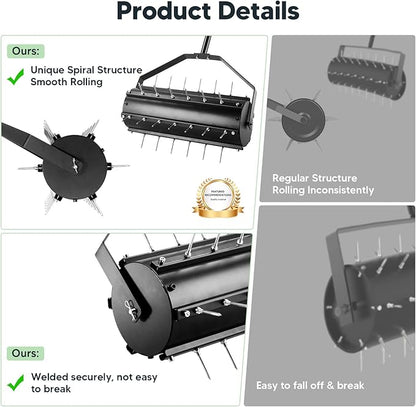 Uranshin Rolling Lawn Aerator Tool, Heavy Duty Manual Push Aerator Lawn Tool with 39 Pre-Attached Spikes and 70" Adjustable Handle, Lawn Spike Aerator Roller Suitable for Lawn, Garden and Yard