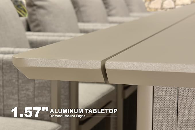 PURPLE LEAF 11 Pieces Outdoor Patio Dining Set Modern Large Weather-Resistant Table and Aluminum Chairs Cushions and Pillows Included for Family Dinners Indoor Decor Kitchen Grey