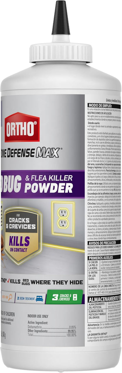 Ortho Home Defense Max Bed Bug & Flea Killer Powder, 12 oz. – Apply to Cracks and Crevices for Up to 8 Months of Control