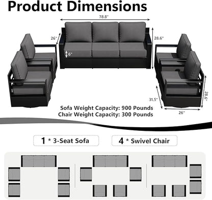 Outdoor Patio Furniture Set, 5-Piece Aluminum Patio Conversation Set All-Weather Metal Outdoor Sectional with 6 Inch Thick Cushions, Deep Setting for Garden, Outside and Porch