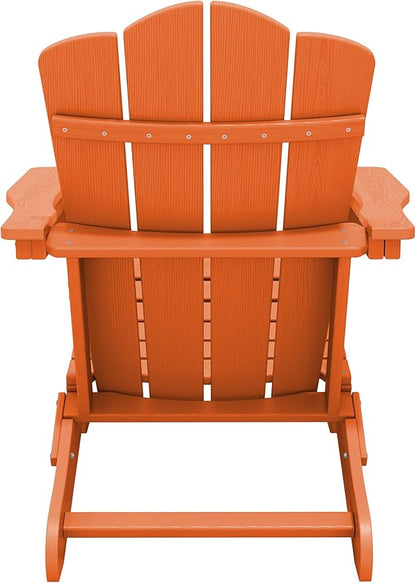 KINGYES Folding Adirondack Chair, HDPE All-Weather Patio Chairs, Wooden Textured Lawn Chair for Poolside, Backyard, Deck, Fire Pit, Orange
