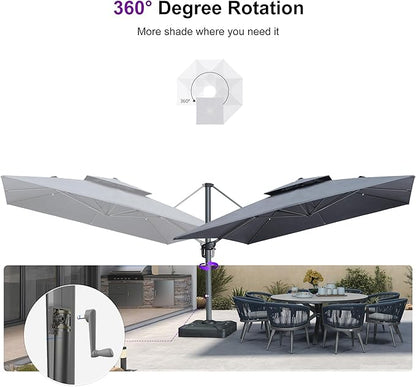 PURPLE LEAF Cantilever Umbrella with Base Included 12FT Heavy Duty Large Double Top Offset Hanging 360° Rotation Square Umbrella for Garden Patio Deck Pool Backyard Cast Slate