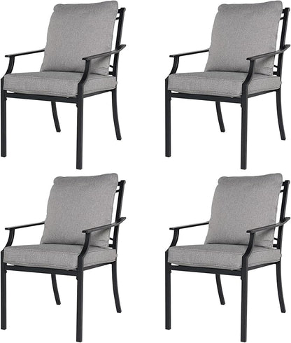 Grand patio Dining Chairs Set of 4，Outdoor Fixed Patio Dining Chairs Set of 4，Fixed Dining Chair，Outdoor Dining Chairs with Grey Cushions, Patio Chairs for Outside, Garden Lawn Porch, Backyard