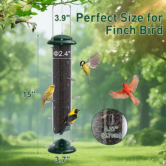 FEED GARDEN Finch Feeders for Outside, Nyjer & Thistle Bird Feeders, 15 Inch Tube Feeder with 12 Small Ports & 8 Perches, Durable Metal Design for Outdoor Hanging, Easy Fill & Clean