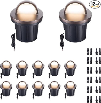 Well Lights Low Voltage, 5 Colors Selectable (Warm to Cool White) 12V In Ground LED Landscape Lights, IP67 Waterproof Outdoor, One Direction Aluminum ORB for Garden Tree 6W 420LM 12 Pack