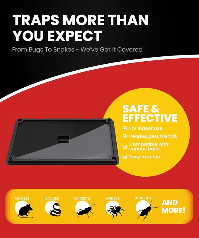 Sticky Mouse Traps Indoor for Home – 6 Pack Rat Glue Traps with Bait Slot, Pet Safe Rodent Catcher for Garage, Kitchen - Catches Snakes, Roaches, Spiders, Lizard, Non-Toxic, Medium Size