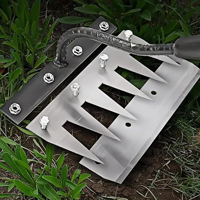 Gardenia Iron Weeding Rake, Iron Rake 2.0 for Gardening and Weeding, Detachable Double-Edged Blade Design Carbon Steel Heavy-Duty Weed Rakes,Hand Weed Puller Tools for Lawn Yard Garden Farm (6 teeths)