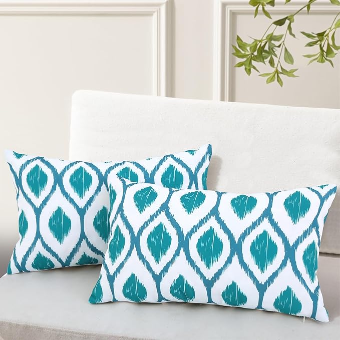 idee-home Outdoor Pillows with Inserts Included, Patio Outside Lumbar Pillows Waterproof Set of 2, 12 x 20 inch