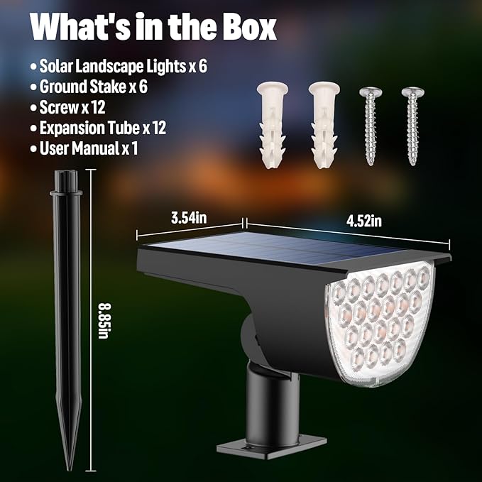 Solar Lights Outdoor Waterproof IP65, 76 LED 3 Lighting Modes Solar Spot Lights Outdoor Yard Garden Landscape Pathway (Warm White, 6 Pack)