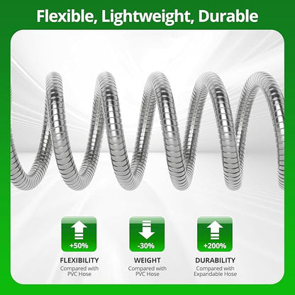 Stainless Steel Garden Hose 50FT with 10 Functione Nozzle, No Kink, Leak-Proof, Lightweight and Flexible Metal Garden Hose for Lawn, Car, RV, Outdoor Watering, Pet Bathing