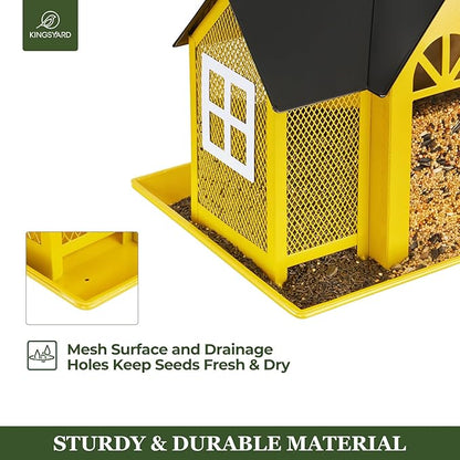 Kingsyard Bird Feeder House for Outside, Metal Mesh Wild Bird Feeder with Triple Feeders for Finch Cardinal Chickadee, Large Capacity, Weatherproof and Durable, Yellow