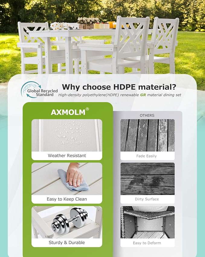 10 Piece HDPE Outdoor Dining Set for 8, Patio HDPE Furniture Set with 2 Table and Umbrella Hole, Outdoor Table and Chairs for Garden, Poolside, Backyard, Deck