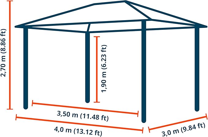 TOOLPORT Hardtop Gazebo 10x13 ft with Aluminum Frame and Approx. 8 mm Polycarbonate Roof