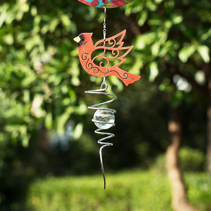 Topadorn 18" Cardinal Metal Wind Spinner - Outdoor Hanging Garden Decor for Yard & Patio