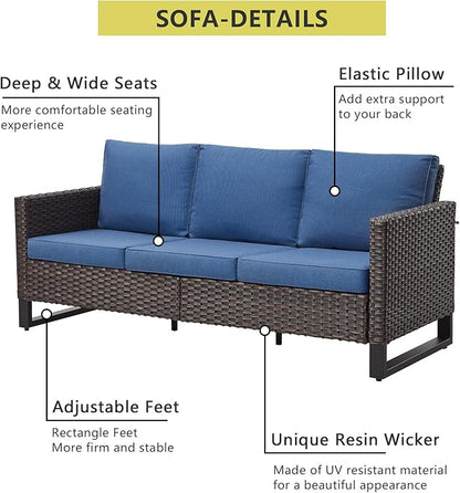 HUMMUH 7 Piece Patio Furniture Set with Fire Pit Table 41in 55,000 BTU,Wicker Outdoor Conversation Sets - Outdoor Swivel Rocker Chairs Patio Sofa for Porch,Garden,Backyard