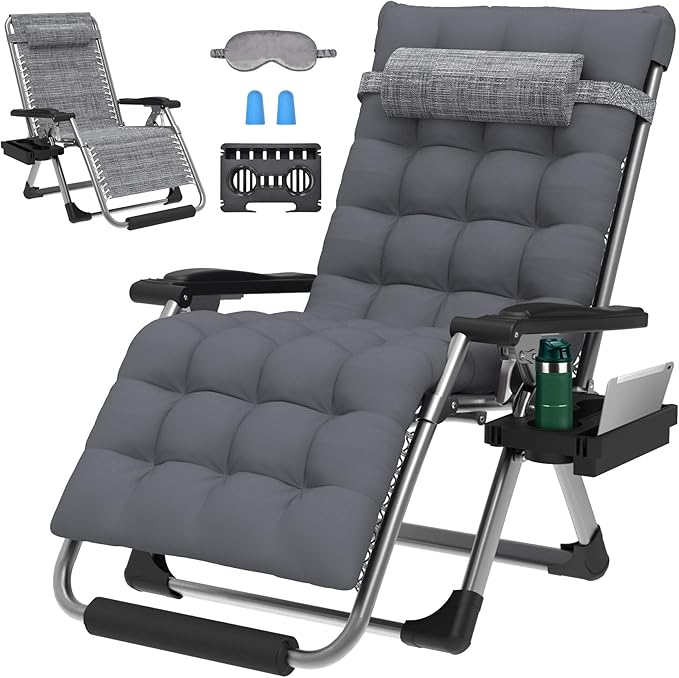 ZENPETIO 29In XL Zero Gravity Chair w/Cushion, Zero Gravity Recliner Lounge Chair for Indoor and Outdoor, Reclining Camping Chair for Lawn, Anti Gravity Chair with Cup Holder and Footrest, 440LBS