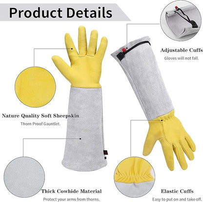Rose Pruning Gloves for Men/Women, Long Gardening Gloves Thorn Proof, Cactus Glove, Goatskin Leather Planting Gauntlet Garden Working Glove, Gardening Gifts for Gardeners (Small)