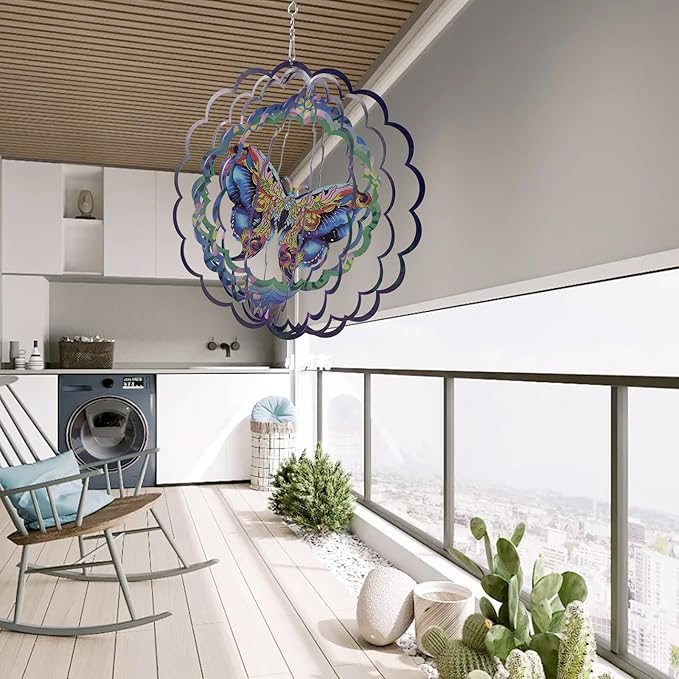 Butterfly Hanging Wind Spinners Outdoor,Metal Wind Spinners Outdoor Decor, 12 Inch 3D Aluminum Wind Powered Kinetic Sculpture, Butterfly Kinetic Sculpture for Yard Art, Garden Decoration