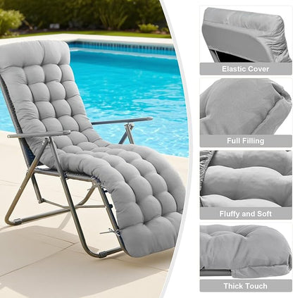 ERWUDEling Outdoor Chaise Lounge Chair Cushion 67 x 19 Inch - 4" Thick Waterproof Zero Gravity Pad Non-Slip 7D PP Cotton with 8 Ties, Machine Washable for Patio/Home/Office (Gray)