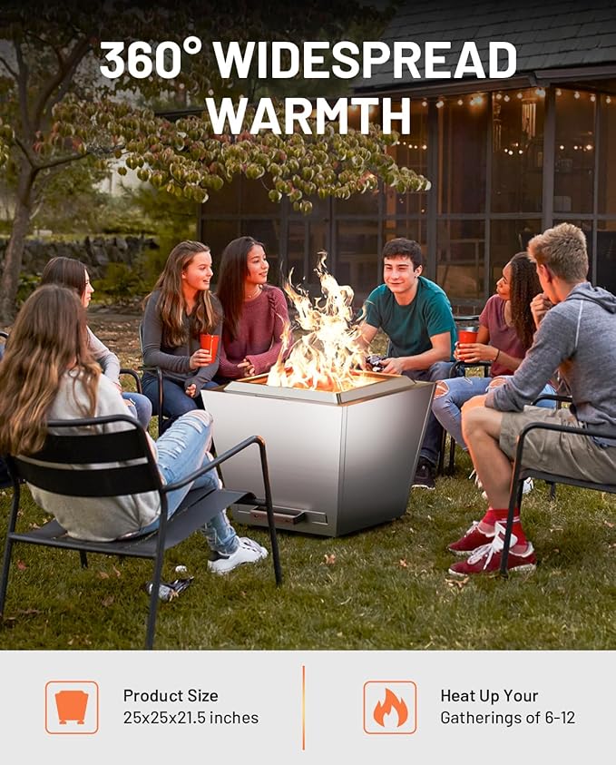 LEGACY HEATING Smokeless Fire Pit, Portable Outdoor Firepits 25 inch, Carry Handle for Backyard Patio Camping Bonfire, Stainless Steel, Ideal for 6-12 People, 46.74 lbs, Silver, Cyberpit One Pro