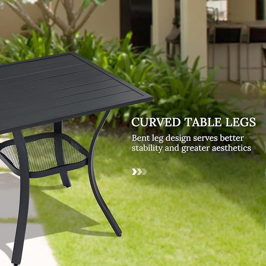 VICLLAX 3 Pieces Patio Dining Set Includes 28" Square Small Outdoor Table and 2 Patio Swivel Chairs for Lawn Garden, Black Tabletop and Mixed Brown Fabric