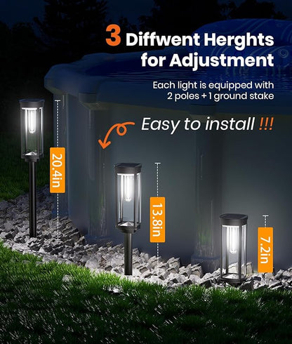 Solar Pathway Lights Outdoor Solar Lights Outdoor, IP65 Waterproof Auto On/Off Solar Garden Lights Solar Powered Landscape Lighting for Yard Walkway Driveway Pathway (Cool White, 2pack)