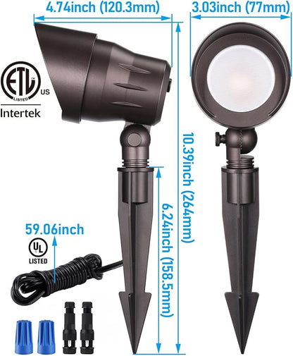 LEONLITE 8-Pack 5CCT Low Voltage LED Landscape Spotlight, Update 1800K2700K3000K4000K5000K Selectable, 5W 12V Pathway Lights Outdoor, CRI90, Aluminum Spot Lights for Yard, ETL Listed, IP65 Waterproof