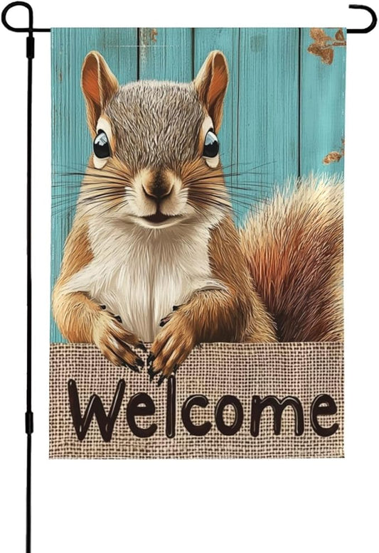 Squirrel Garden Flag Vertical Double Sided Outdoor Yard Flags 12.5x18 Inch Burlap Banners for House Lawn