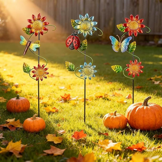 3 Pcs Sunflower Decorative Garden Stakes,23.5 inches Metal Sunflower Outdoor Fall Decor,Yard Art for Outside Decor for Mom,Women,Grandma
