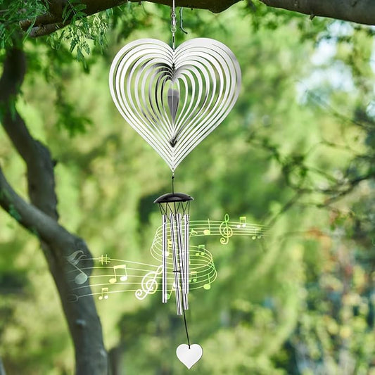 Wind Chimes with Heart Wind Spinner, Outdoor Garden Decor Wind Spinner for Women, Mom, Retirement, Teacher, Parents Birthday, Memorial, Garden Porch Patio Home Decor