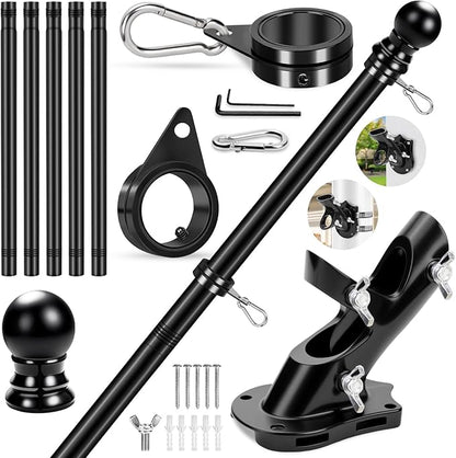 REERON Flag Pole Kit for House, 6 FT Stainless Steel Spinning Flag Pole, 1" Rustproof Porch Flagpole with 360° Metal Anti-wrap Flagpole Rings & 2-Position Bracket for Outdoor Home Sport for 3x5 Flags