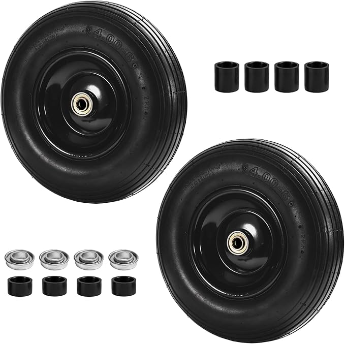 (2-Pack) 4.00-6 Wheelbarrow Tires, 13 Inch Pneumatic Tire and Wheel with 5/8" or 3/4" Bearings, 1.75"-5.75" Center Hub 4.00-6 Pneumatic Tire for Wheelbarrows, Trolleys, Garden Carts