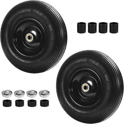 (2-Pack) 4.00-6 Wheelbarrow Tires, 13 Inch Pneumatic Tire and Wheel with 5/8" or 3/4" Bearings, 1.75"-5.75" Center Hub 4.00-6 Pneumatic Tire for Wheelbarrows, Trolleys, Garden Carts