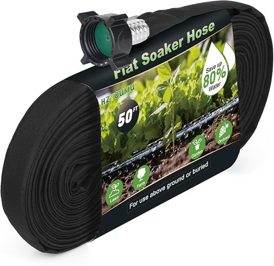 Flat Soaker Hose 50FT for Efficient Watering Tree - Durable Double Layer Design for Gardens, Lawns, and Vegetable Fields (50FT)