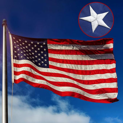 American Flag 3x5 FT Outdoor -USA Heavy Duty Nylon US Flags Long Lasting US Flag with Embroidered Stars, Sewn Stripes & Brass Grommets Water-Resistant Perfect for Outdoor Use All Weather USA Flag