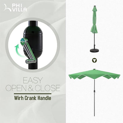PHI VILLA 10ft Patio Umbrellas with 24 pcs LED Solar Lights, Outdoor Market Table Lighted Umbrella with 8 Steel Ribs, Tilt for UV-Resistant, Lotus Leaf Shape Canopy, Green