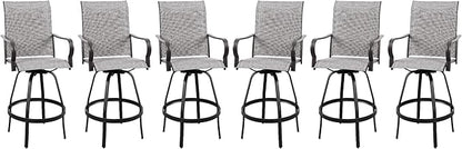 Vongrasig 6 Piece Patio Swivel Bar Chairs, All Weather Metal Textile High Swivel Bar Stools Chairs, Outdoor High Top Bistro Set for Backyard, Lawn Garden, Balcony, Light Grey